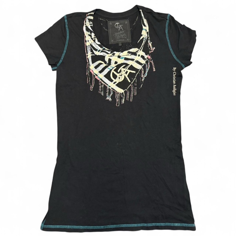 Vintage Christian Audigier Graphic Top L Y2K Ed Hardy Streetwear Bling Tee